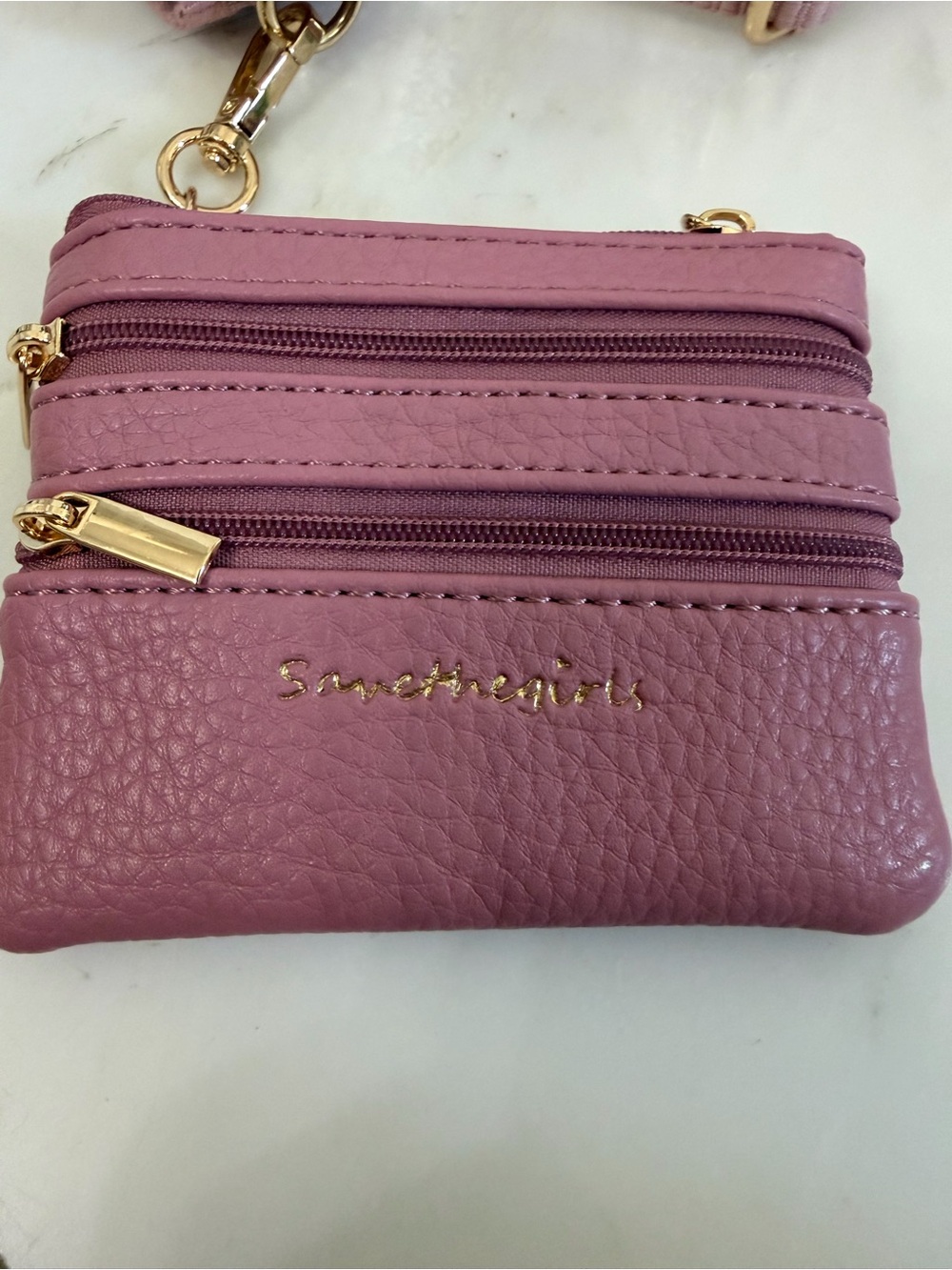 Save The Girls rose pink wallet and cell phone travel minimalist crossbody strap - Picture 2 of 5